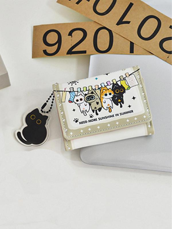 Cute Cat Pattern Trifold Wallet, Multi-card Fashion Simple Change Purse, Casual Trendy Versatile High-quality Daily Wallet