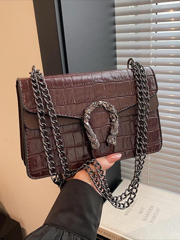 Women's Fashionable Crocodile Embossed Chain Strap Crossbody Bag, Casual Versatile Shoulder Bag for Daily Used, Trendy All-match Commuter Bag