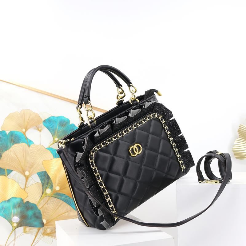 E142-New Women's Bag Large Capacity Ruffle Handbag Plaid Soft Leather Autumn and Winter Tote Bag