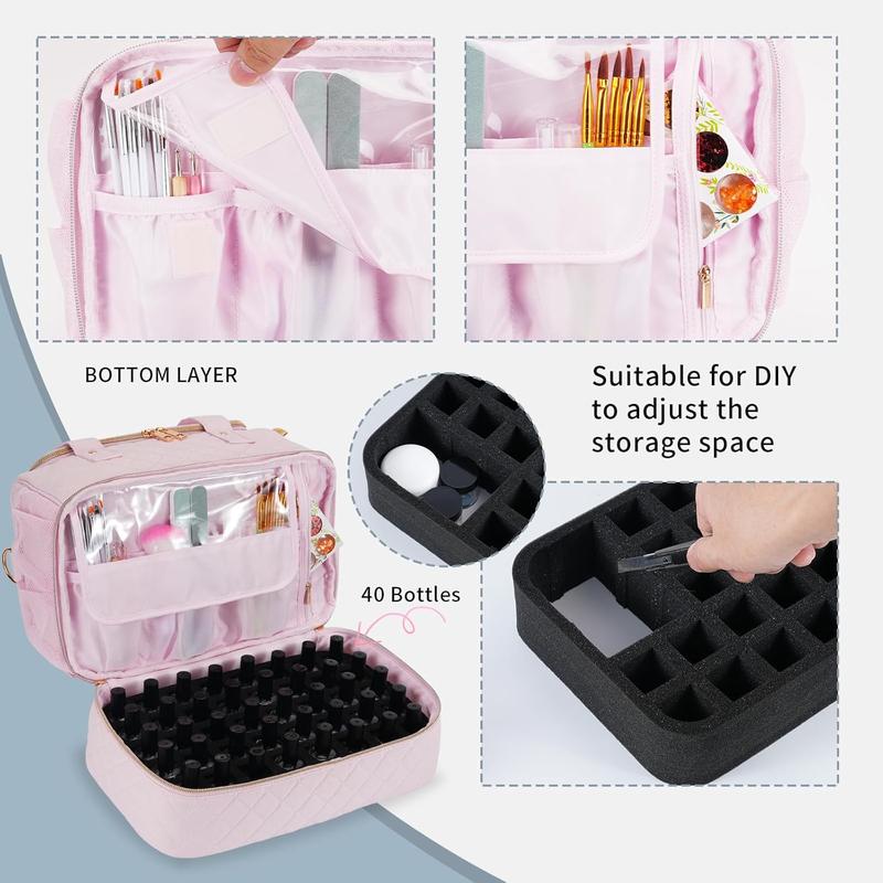 Nail Polish Organizer Bag Fits a Nail Lamp and 50 Bottles,Stylish Nail Polish Storage with Side Pockets for Gel Nail Polish Remover,Nail Supplies Set (Patented,Bag Only)-Light Pink