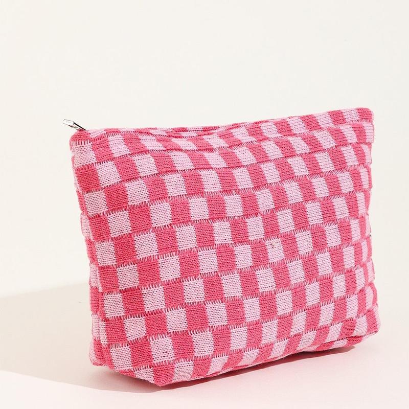 Portable Colorblock Plaid Pattern Cosmetic Bag, 2 Counts set Mixed Size Large Capacity Toiletry Bag, Zipper Makeup Organizer Pouch