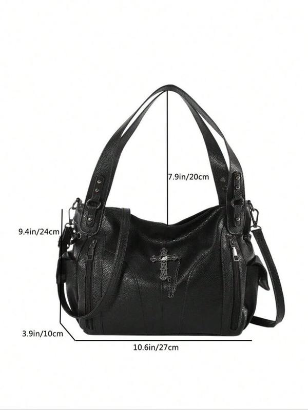 Fashionable Y2k Style Cross Decor Shoulder Bag, New Fashion Multi-pocket Design Large Capacity Underarm Bag, Stylish All-match Crossbody Bag for Women, Work Bag