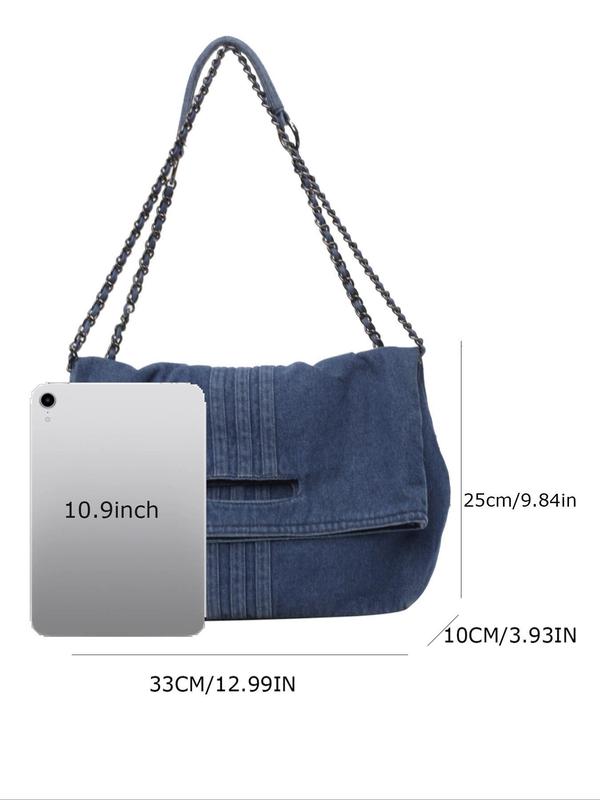 Women's Denim Shoulder Bag, Large Capacity Chain Strap Crossbody Bag for Daily Used, Casual Trendy Versatile High-quality Daily Commuting Bag