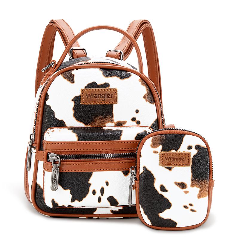 Wrangler [MegaLive] 2024 Fall New Style Moo Moo Cow Print Mini Backpack for Women with Change Purse