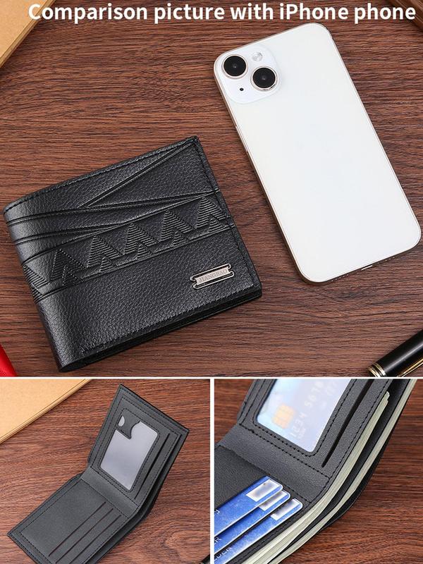 Men's Simple Plain Embossed Pu Leather Short Wallet,  Casual Business Multi Card Slots Card Holder, Fashion All-match Large Capacity Money Clip Card Organizer for Daily Life