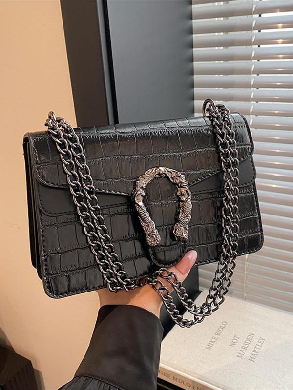 Women's Fashionable Crocodile Embossed Chain Strap Crossbody Bag, Casual Versatile Shoulder Bag for Daily Used, Trendy All-match Commuter Bag