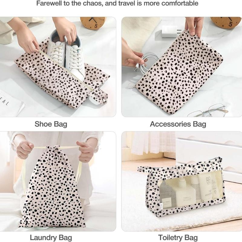 8 Piece Packing Cubes Set - Leopard Print Travel Organizer with Shoe Bag, Cosmetics & Clothing Bags, for free packingcube