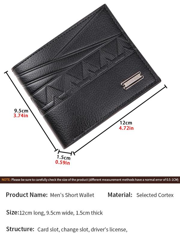 Men's Simple Plain Embossed Pu Leather Short Wallet,  Casual Business Multi Card Slots Card Holder, Fashion All-match Large Capacity Money Clip Card Organizer for Daily Life