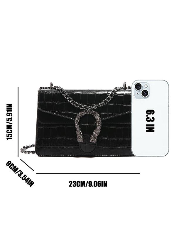 Women's Fashionable Crocodile Embossed Chain Strap Crossbody Bag, Casual Versatile Shoulder Bag for Daily Used, Trendy All-match Commuter Bag