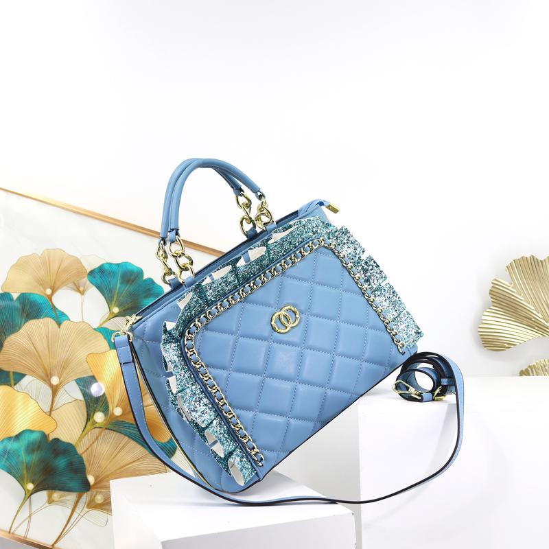 E142-New Women's Bag Large Capacity Ruffle Handbag Plaid Soft Leather Autumn and Winter Tote Bag