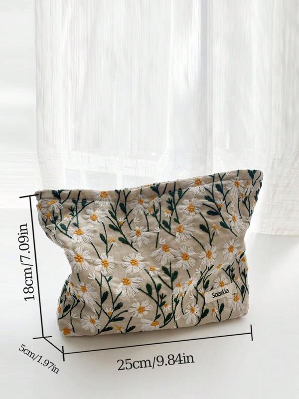 Fashionable Floral Pattern Design Zipper Makeup Bag, Casual Versatile Travel Storage Bag For Women