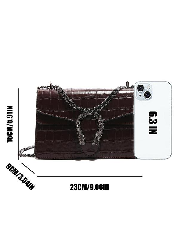 Women's Fashionable Crocodile Embossed Chain Strap Crossbody Bag, Casual Versatile Shoulder Bag for Daily Used, Trendy All-match Commuter Bag