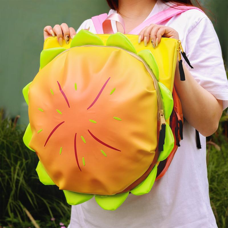 Fashionable Novelty Hamburger Design Backpack, Cute Spring Large Volume Backpack with Adjustable Strap For Daily Used, Cute Purse Student School Book Bag