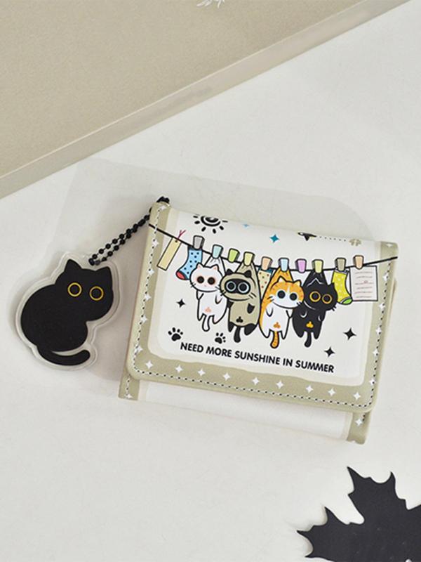 Cute Cat Pattern Trifold Wallet, Multi-card Fashion Simple Change Purse, Casual Trendy Versatile High-quality Daily Wallet