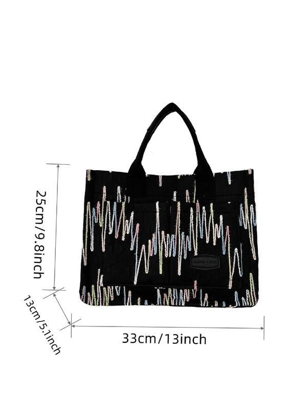 Fashion Letter Heart Rate Chart Embroidering Design Tote Bag, Casual Patched Design Shoulder Bag for Women, Portable Crossbody Bag for Daily Used