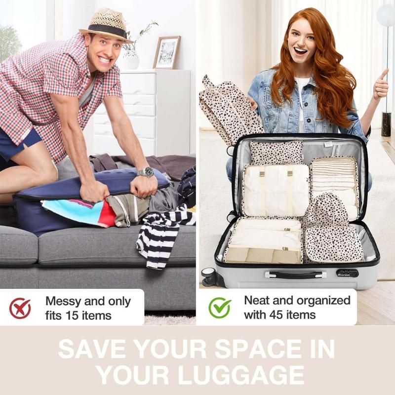 8 Piece Packing Cubes Set - Leopard Print Travel Organizer with Shoe Bag, Cosmetics & Clothing Bags, for free packingcube