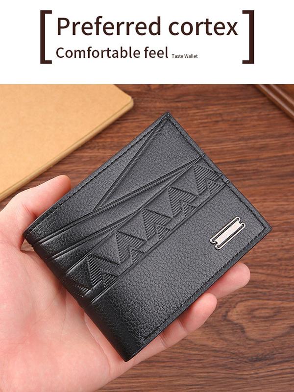 Men's Simple Plain Embossed Pu Leather Short Wallet,  Casual Business Multi Card Slots Card Holder, Fashion All-match Large Capacity Money Clip Card Organizer for Daily Life