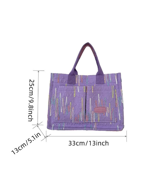 Fashion Letter Heart Rate Chart Embroidering Design Tote Bag, Casual Patched Design Shoulder Bag for Women, Portable Crossbody Bag for Daily Used