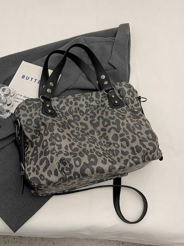 Women's Fashion Leopard Pattern Tote Bag, Large Capacity Shoulder Bag for Work & Daily Used, Casual Trendy Versatile High-quality Daily Commuting Bag