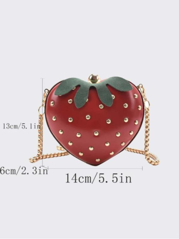 Cute Fruit Design Studded Decor Rivet Crossbody Bag, Fashionable Pu Zipper Shoulder Bag for Women & Girls, High-quality Daily Commuting Bag, Girl Shopping Bag for Her Girlfriend