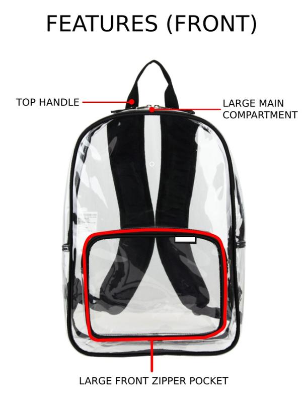 Spark Clear Backpack, Black - Large Main Compartment & Front Zipper Pocket