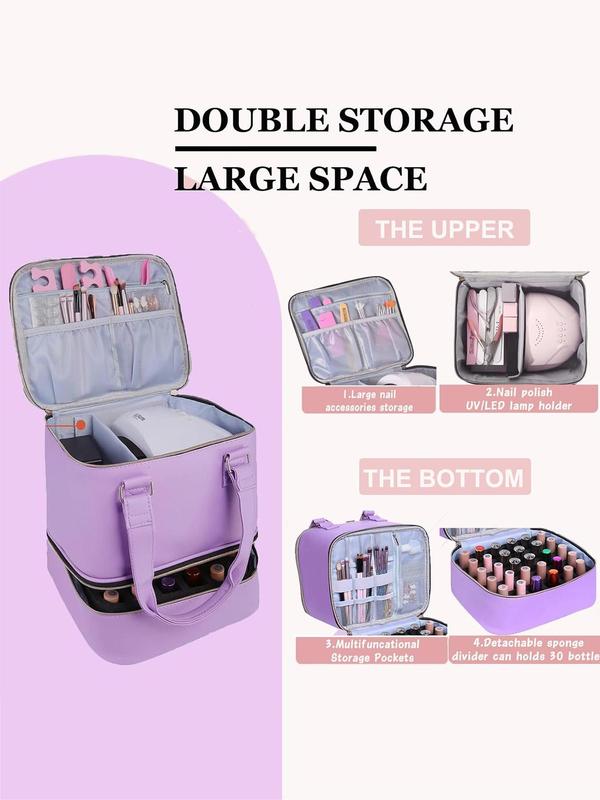 Solid Color Nail Polish Carrying Case, Holds 30 Bottles, Large Capacity Double Compartment Nail Polish Storage Bag, Portable Makeup Bag for Travel, Cosmetic Bag for Women (Only Bag)