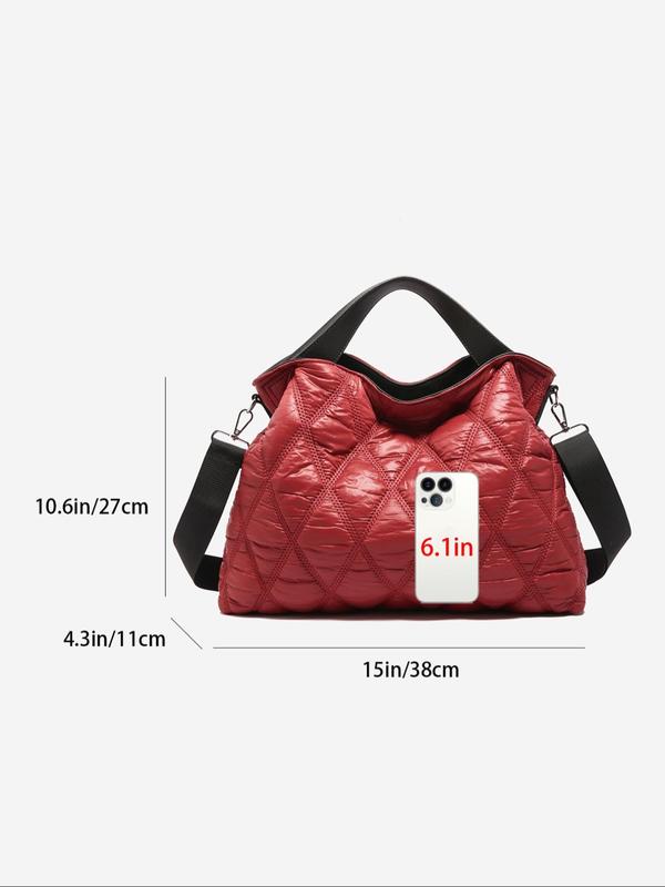 Women's Padded Quilted Design Tote Bag, 2024 New Style Fashionable Shoulder Bag for Daily Used, Casual Trendy Versatile High-quality Daily Commuting Bag