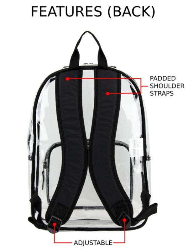 Spark Clear Backpack, Black - Large Main Compartment & Front Zipper Pocket