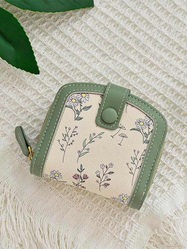 Women's Cute Plants Pattern Zipper Coin Purse, Fashionable PU Leather Coin Purse for Daily Used, Casual Trendy Versatile High-quality Daily Commuting Wallet