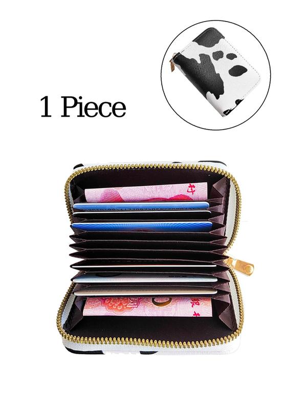 Women's Fashion Cow Pattern Card Holder, Large Capacity Multi Card Slot PU Leather Zipper Wallet For Travel, Gift For Girl