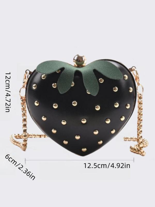 Cute Fruit Design Studded Decor Rivet Crossbody Bag, Fashionable Pu Zipper Shoulder Bag for Women & Girls, High-quality Daily Commuting Bag, Girl Shopping Bag for Her Girlfriend