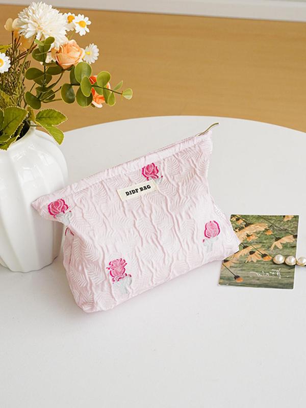 Floral Pattern Makeup Bag, Large Capacity Cosmetic Storage Bag, Zipper Makeup Organizer Pouch, Versatile Storage Bag for Travel & Daily Used