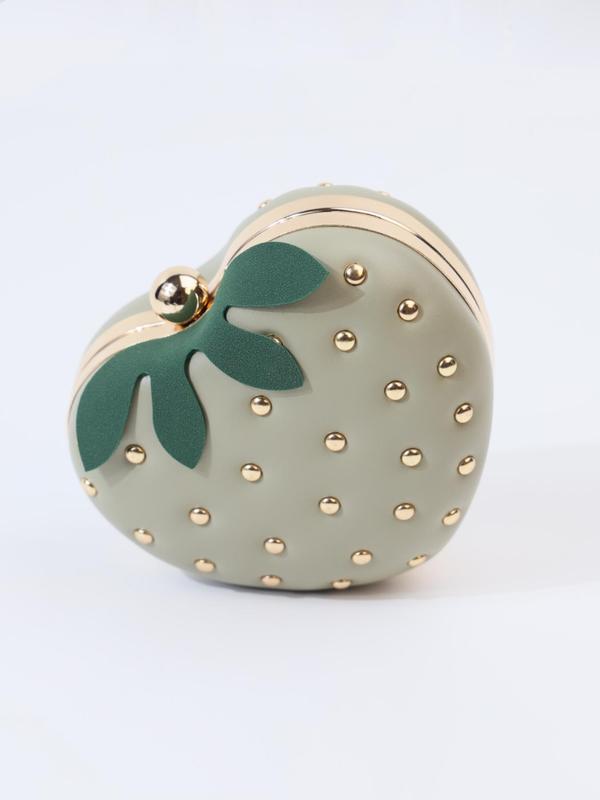 Cute Fruit Design Studded Decor Rivet Crossbody Bag, Fashionable Pu Zipper Shoulder Bag for Women & Girls, High-quality Daily Commuting Bag, Girl Shopping Bag for Her Girlfriend