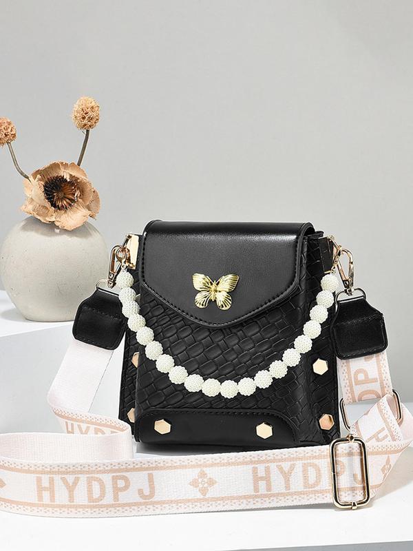 Letter Pattern Pu Leather Crossbody Bag, New Versatile Shoulder Handbag for Women,  Designer Bags  Trendy All-match Bag Charm Chain Bag, with Pom Pom Charm