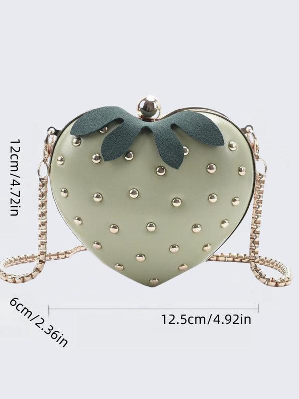 Cute Fruit Design Studded Decor Rivet Crossbody Bag, Fashionable Pu Zipper Shoulder Bag for Women & Girls, High-quality Daily Commuting Bag, Girl Shopping Bag for Her Girlfriend