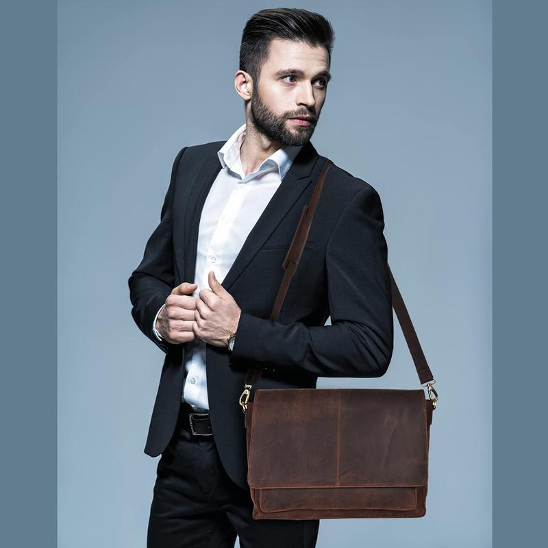 Oak Leathers Leather Messenger Bag for Men and Women - Laptop Briefcase Bag For College, Office, Adjustable Shoulder Strap