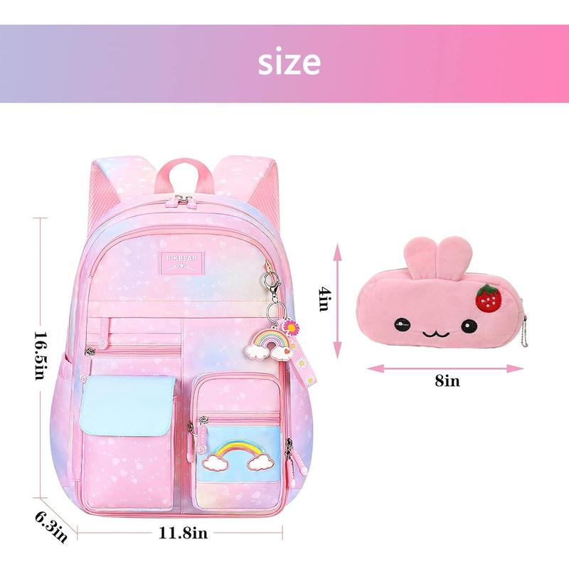 Backpack Starry Rainbow Bookbag Cute Large Capacity Backpack Multifunction Fashion Casual Laptop Travel Bag For (Pink-17inch)