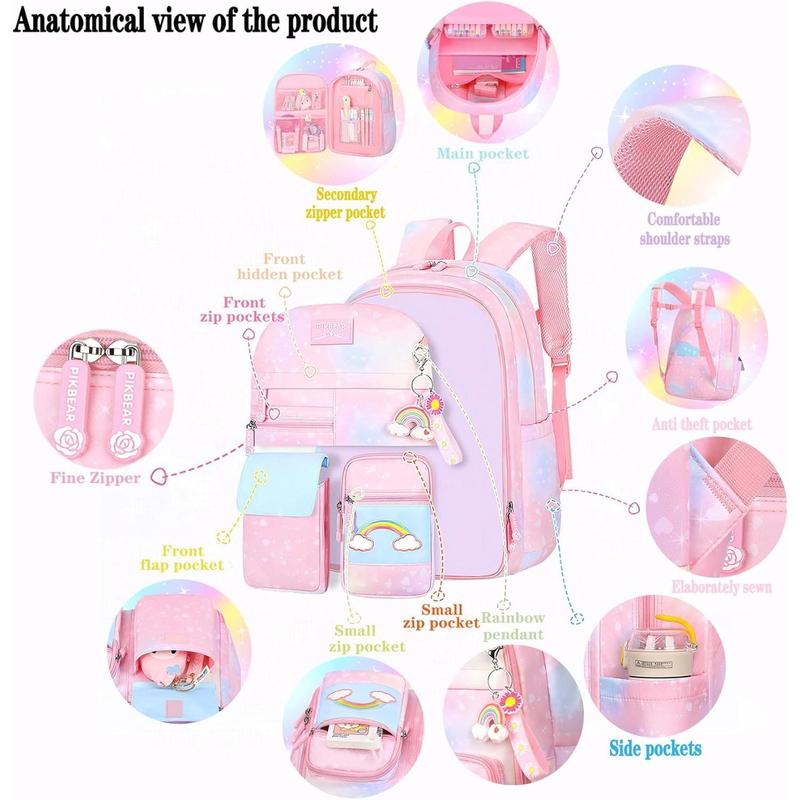 Backpack Starry Rainbow Bookbag Cute Large Capacity Backpack Multifunction Fashion Casual Laptop Travel Bag For (Pink-17inch)