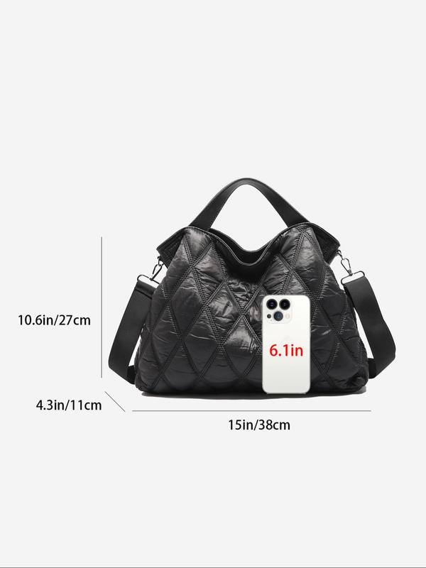 Women's Padded Quilted Design Tote Bag, 2024 New Style Fashionable Shoulder Bag for Daily Used, Casual Trendy Versatile High-quality Daily Commuting Bag