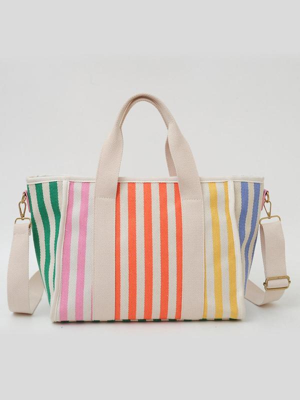 Fashionable Colorful Striped Pattern Tote Bag for Women, Casual Versatile Zipper Shoulder Bag for Women, Trendy All-match Work Bag for Daily Use