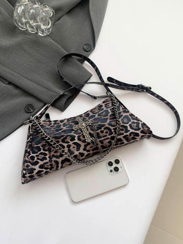 Fashion Leopard Pattern Criss Cross Design Crossbody Bag for Women, Casual Pu Leather Zipper Shoulder Bag,  Crossbody Purses 2024, Trendy Versatile Commuting Bag, Girl Fashionable Bag