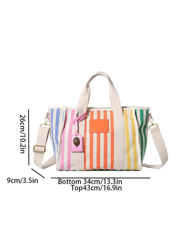 Fashionable Colorful Striped Pattern Tote Bag for Women, Casual Versatile Zipper Shoulder Bag for Women, Trendy All-match Work Bag for Daily Use