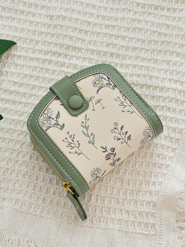 Women's Cute Plants Pattern Zipper Coin Purse, Fashionable PU Leather Coin Purse for Daily Used, Casual Trendy Versatile High-quality Daily Commuting Wallet