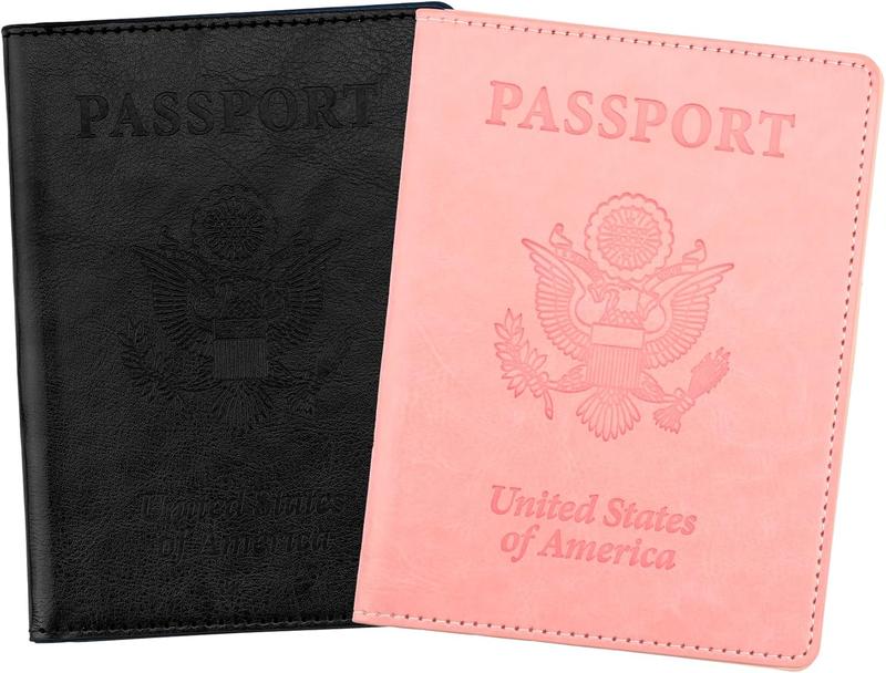 Passport Holder, Passport Cover, Passport Holder for Women, 2 Pack Travel Passport Wallet, Leather Passport Case, Passport Protector International Travel  Haves Accessories, Black+Pink