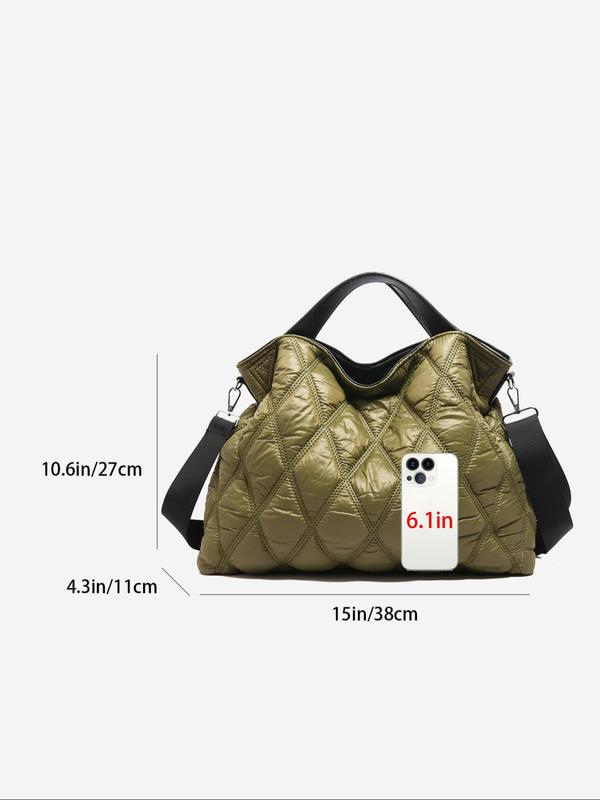 Women's Padded Quilted Design Tote Bag, 2024 New Style Fashionable Shoulder Bag for Daily Used, Casual Trendy Versatile High-quality Daily Commuting Bag