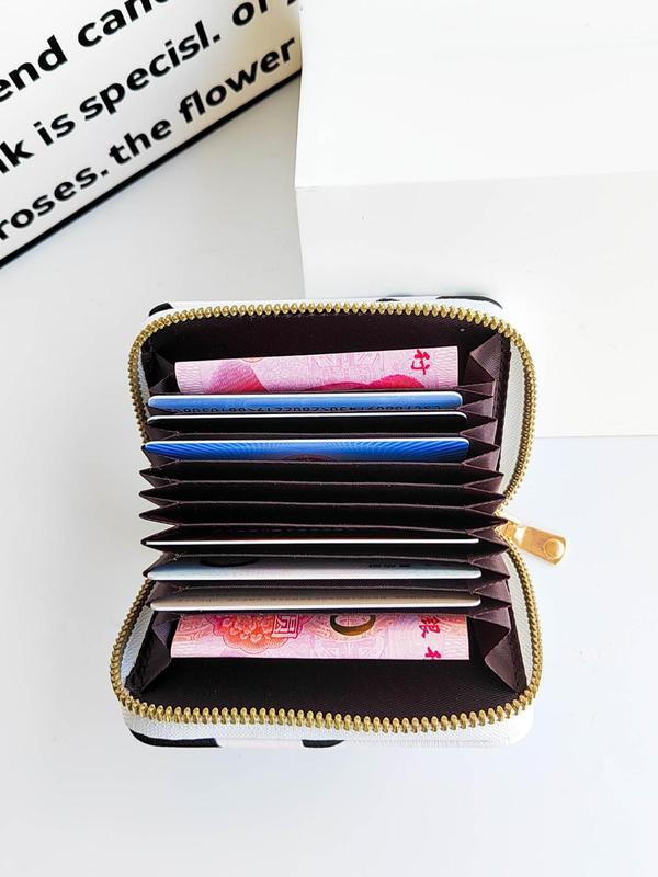 Women's Fashion Cow Pattern Card Holder, Large Capacity Multi Card Slot PU Leather Zipper Wallet For Travel, Gift For Girl