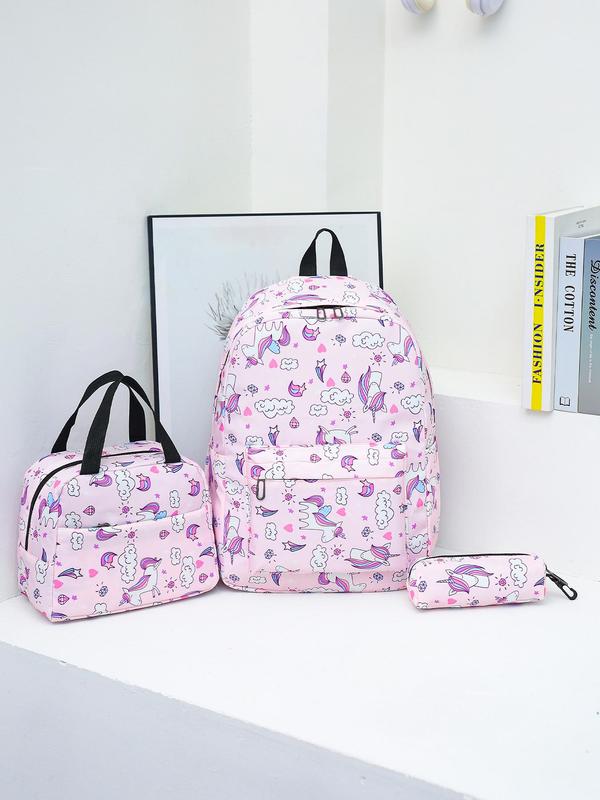 Cute Cartoon Pattern Backpack & Shoulder Bag & Pencil Case Set, Large Capacity Multi-pocket School Bag & Lunch Bag & Pencil Case, Fashionable Bag Set for Women