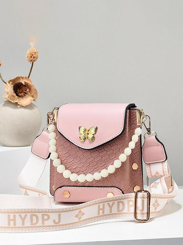 Letter Pattern Pu Leather Crossbody Bag, New Versatile Shoulder Handbag for Women,  Designer Bags  Trendy All-match Bag Charm Chain Bag, with Pom Pom Charm