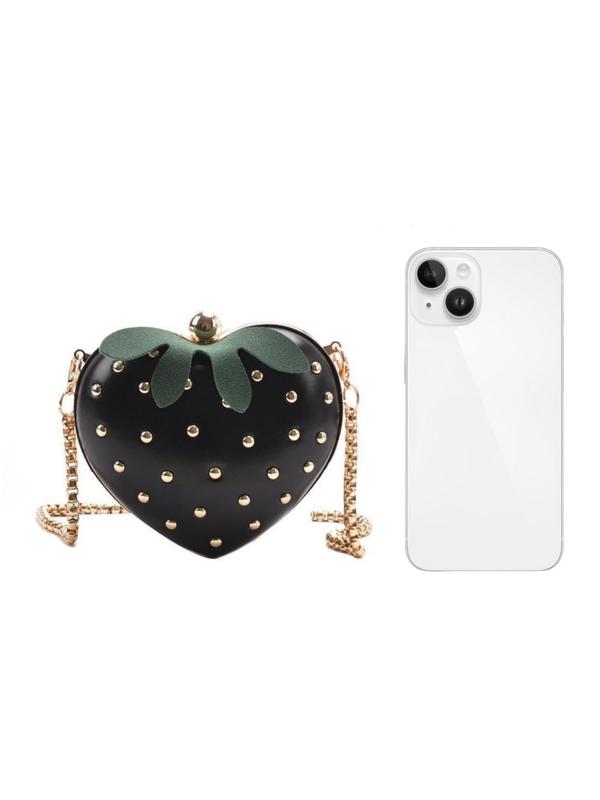 Cute Fruit Design Studded Decor Rivet Crossbody Bag, Fashionable Pu Zipper Shoulder Bag for Women & Girls, High-quality Daily Commuting Bag, Girl Shopping Bag for Her Girlfriend