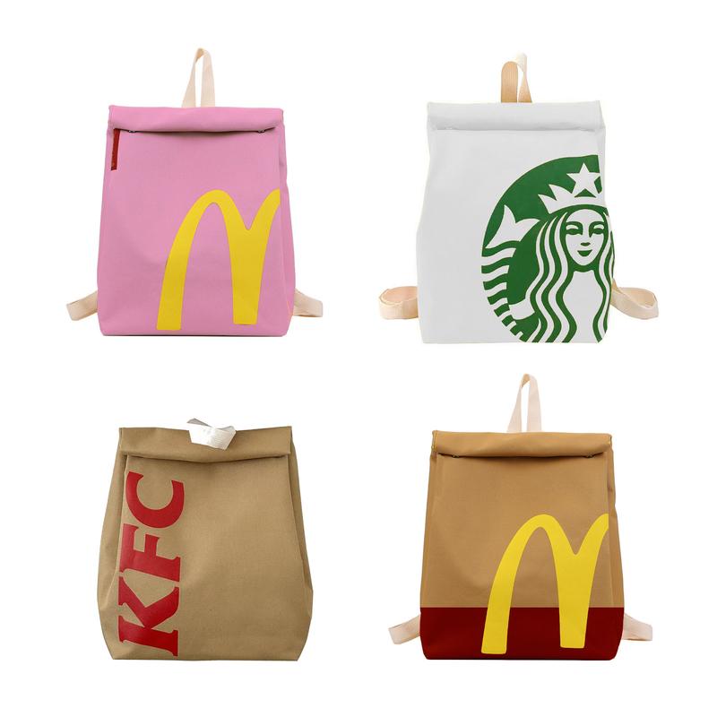 Interesting McDonald's large capacity canvas backpack, cute personalized shoulder messenger bag casual canvas backpack notebook bag, suitable for vacation, shopping, groceries